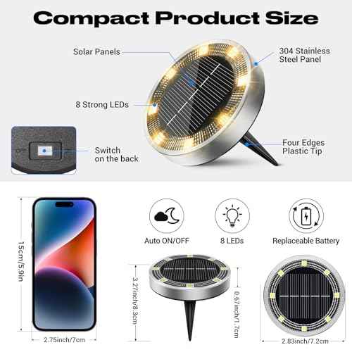 Peasur Solar Ground Lights Outdoor, 18 Pack Flat Solar Powered Disc Lights, IP68 Waterproof, Anti-Rust, Landscape Lighting for Pathway Garden Yard Lawn Walkway Landscape Driveway, Mini, Warm White