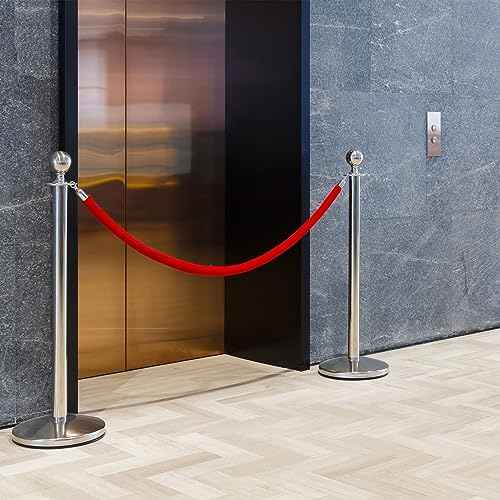 Juvale Stanchion Ropes - 5 ft, Red Velvet, Set of 2, Silver Hooks - Crowd Control Barriers & Line Dividers - Home Theater Accessories & Decor