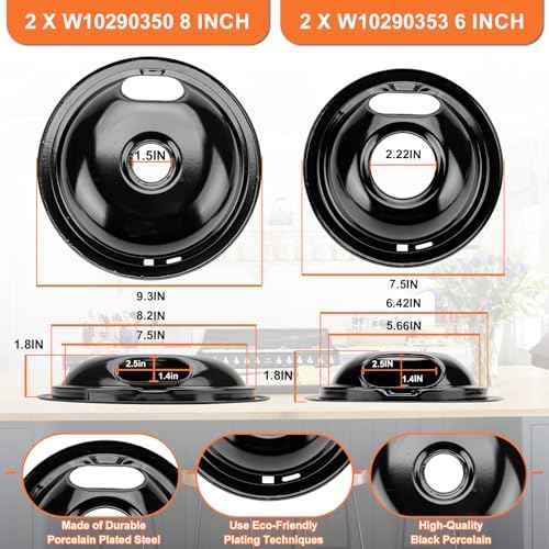 W10290350 W10290353 Porcelain Burner Drip Pans & MP22YA Electric Range Burner Element Unit Set & 330031 Range Burner Receptacle Kit by Cenipar-Compatible with Whirlpool Frigidaire Range Oven/Stove