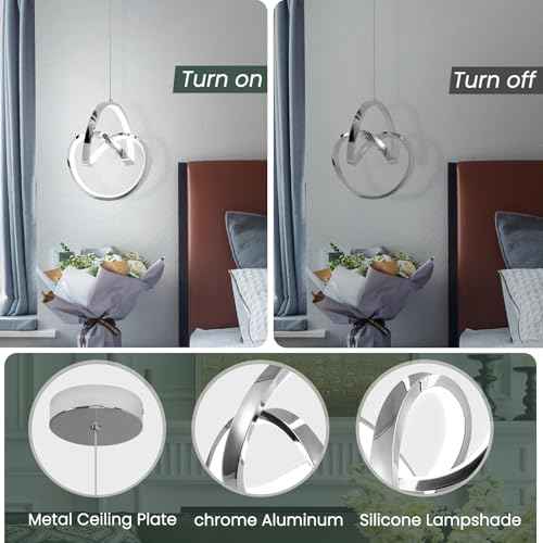 6000K Modern Pendant Light Fixtures, LED Pendant Lights Kitchen Island Lighting Adjustable Height Chrome Hanging Lights for Dining Room Kitchen Bedroom, 1Pack