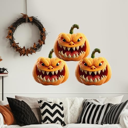 Halloween Wall Decals,Peel and Stick Halloween Theme Decor Stickers,Removable Vinyl Spooky Scary Face Wall Sticker for Holiday Party Decor. (3D Evil Laughing Pumpkin Decal)