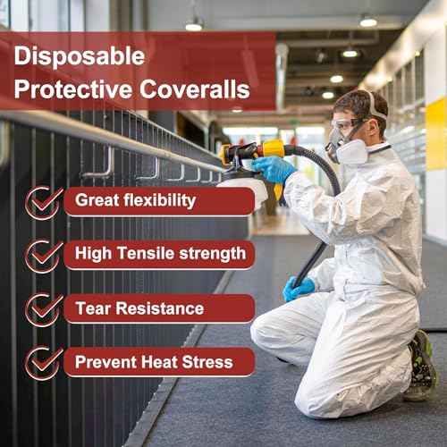 Hazmat Suit Disposable Coverall | Heavy Duty Full Body Painters Suit in 7 Sizes with Multiple Specifications for Men & Women Without Hood - Breathable & Water Resistant - Large, White, 3