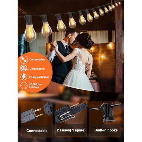 DAMAING 200FT LED Outdoor String Lights with 100+5 Shatterproof Edison LED Bulbs A39, Waterproof Commercial Grade Patio String Lights for Outside Porch Backyard Garden Deck Decor, 2200K Dimmable