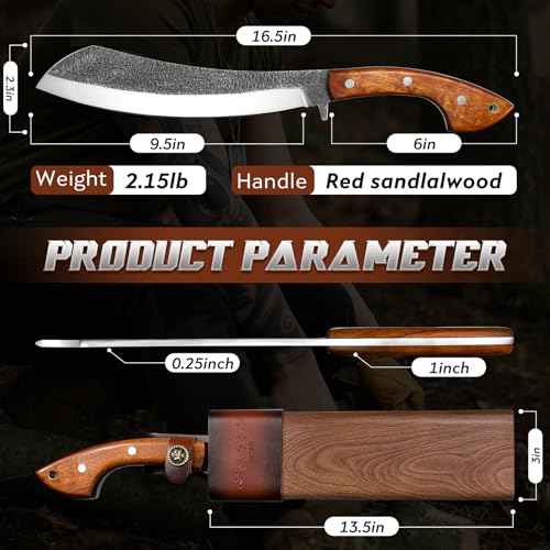 Golden Bird Parang Machete Knife - 9.5 Inch Heavy Duty Machete for Cutting Trees, Gardening, Bushcraft, Survival, Outdoor Hunting and Camping - Full Tang with Wooden Sheath - Yard Work Tool