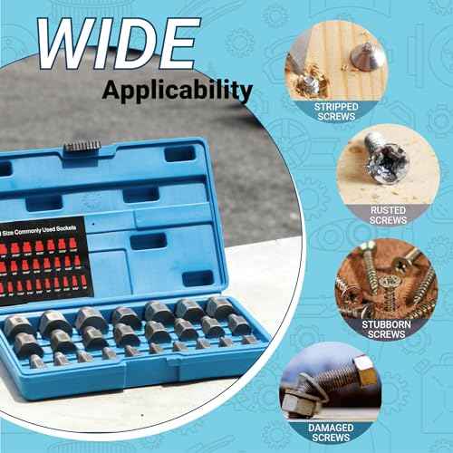 25-Piece Screw Extractor Set, Hex Head Multi-Spline, Easy Out Bolt Extractor Tool, Chrome Molybdenum Alloy Steel Heavy Duty EZ Out Rounded Screw Remover, 1/8" to 1" diameter