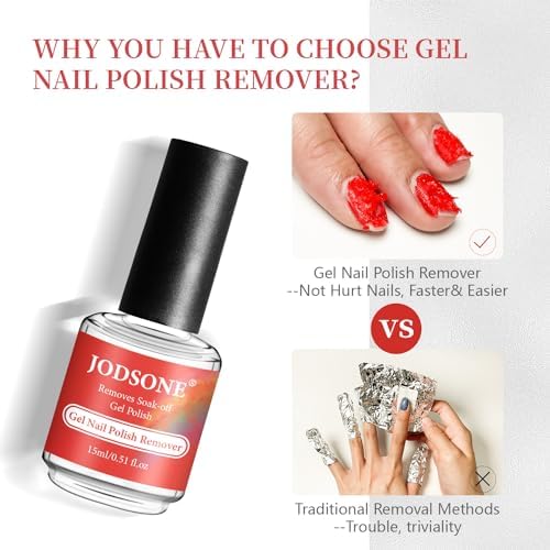 JODSONE Gel Nail Polish Remover Kit 2Pcs Gel Remover 1Pc Latex Tape Liquid Professional Soak Off Gel Nail Removal Set for Nail Art Manicure Pedicure at Home Includes Sanding Strips and Steel Pushers