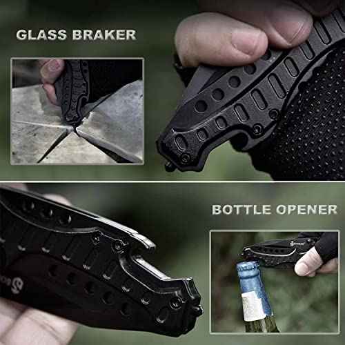 Pocket Knife for Men, Folding Knife with Clip, Tactical Knives with Serrated Blade, Glass Breaker & Bottle Opener, EDC Pocket Tactical Knife for Outdoor Survival Camping, Cool Knifes for Dad