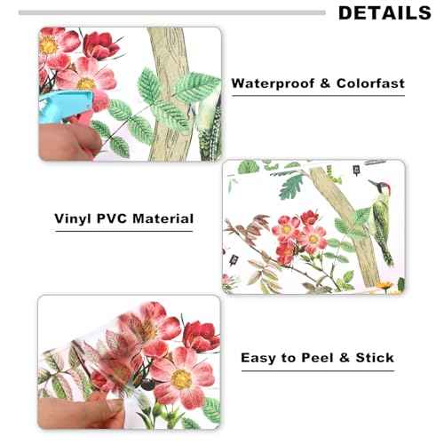 Tree Wall Stickers Branch Bird Wall Decals Green Leaves Flowers Birds Wall Stickers DIY Peel and Stick Waterproof Wall Murals Decor for Living Room Nursery Bedroom (Retro Tree)