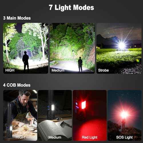 Rechargeable Flashlights 90000 High Lumen, 10000 ?Ah ¥ÂATTERY LED Flashlight with Cob-Light for Home, Super Bright Flash Light 7 Modes, IPX7 Waterproof for Outdoor Camping