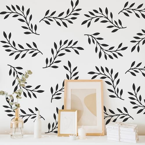 Vine Olive Branch Leaf Wall Stencils for Painting Large Pattern on Wall, Reusable Decorative Botanical Tree Leaves Template for Modern Floral Scandinavian Boho Painting Wall Art D?cor