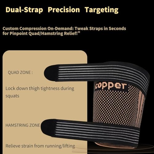 Hamstring Compression Sleeves with Adjustable Straps - Copper Infused Thigh Sleeve Support for Running Recovery & Sports - Thigh Brace for Men & Women