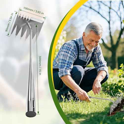 Weed Puller Tool, 2025 Upgraded Portable Manual Weeding Tools Gardening, 6 Teeth Dual Head Stainless Steel Hand Garden Weeding Rake, Weed Remover Tool for Gardening Backyard Yard Farm Planting Weeding