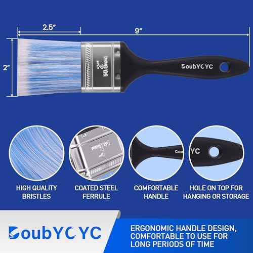 Paint Brushes, 6 Pack 2 Inch Paint Brush, Plastic Handle Flat Paint Brushes for Walls, Furniture and DIY Paint, Professional Paint Tools