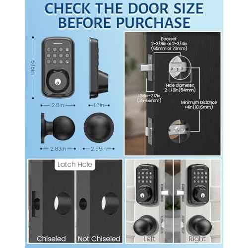 Keyless Entry Door Lock with Handle Set, Smart Door Lock with Fingerprint, 5 in 1 Unlock, Auto Lock Biometric Fingerprint Door Lock for Front Door, Easy Installation (Black)