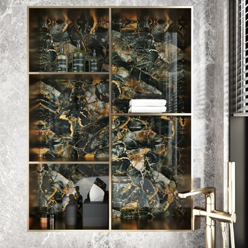 Glossy Black Gold Marble Contact Paper Peel and Stick for Countertops Black Marble Wallpaper Removable Countertop Contact Paper Waterproof for Kitchen Cabinets Backsplash Table 15.7"¡¿78.7"