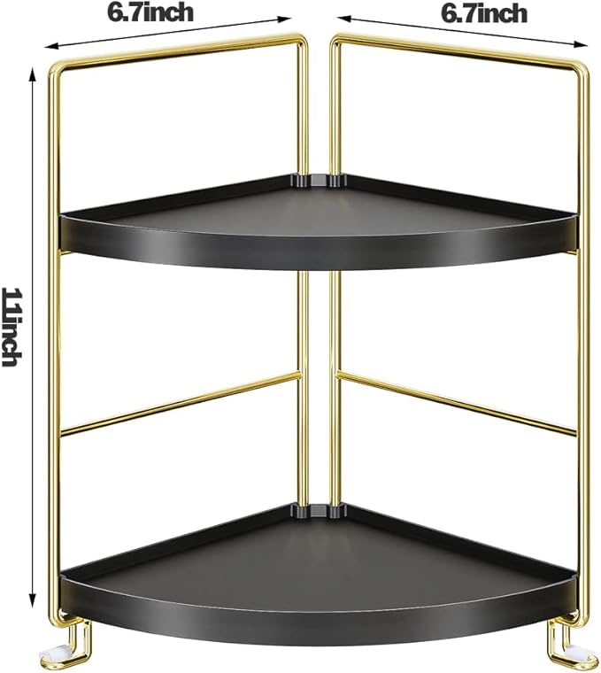 2-Tier Bathroom Corner Counter Organizer, Makeup Storage Shelf Vanity Tray, Bathroom Sink Countertop Organizer, Black