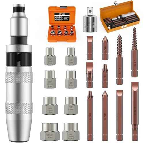 12PCS 3/8" Hand Manual Impact Driver and 8PCS 3/8" Bolt Extractor, XEWEA Reversible Impact Screwdriver Slotted,Phillips,Hexagonal Bit, for Removing & Fasteners Damaged, Rusted Screw Bolt