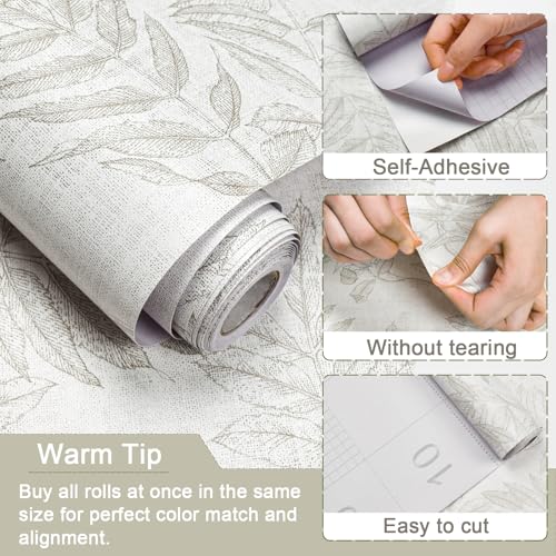 Neutral Leaf Peel and Stick Wallpaper Boho Contact Paper for Cabinets and Drawers Modern Removable Self Adhesive Wallpaper for Bedroom Bathroom Waterproof Contact Paper Beige 78.7inL 17.3inW