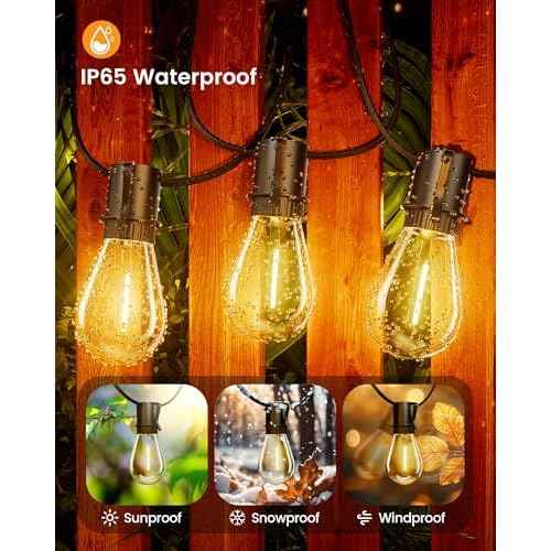 Torkase 50FT Outdoor String Lights LED, S14 Shatterproof Bulbs (15+1), Waterproof Dimmable Patio Lights for Backyard, Porch, Garden - Connectable Commercial Grade