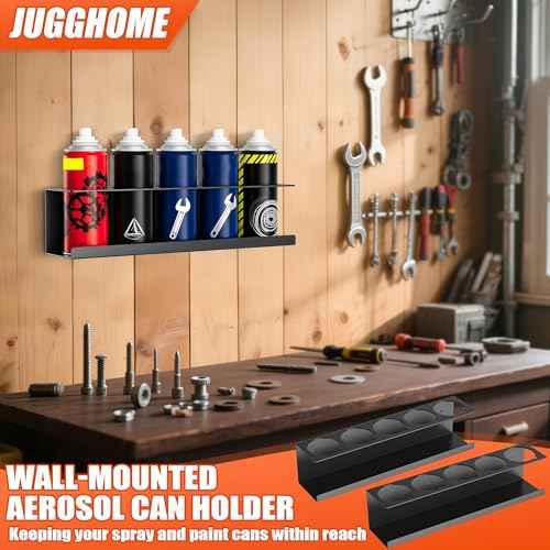 2 Pack Spray Can Holder,Wall Mount Spray Bottle Holder,Heavy-Duty Aerosol Can Holders,Tool Organizer Rack for Garage,Craft Workspace and Home,Holds 10 Cans