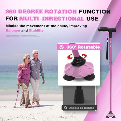 BigAlex Folding Walking Cane with LED Light, Lightweight Adjustable Canes for Women & Men, Free Standing Canes, Pivot Tip, Adjustable Travel Walking Aids with Carry Bag for Seniors Balance & Stability