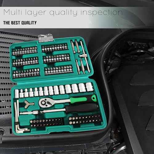 130 Pieces 1/4 Inch Drive Socket Ratchet Wrench Set, Mechanic Tool Set, with Bit Socket Set Metric and Extension Bar for Auto Repairing and Household