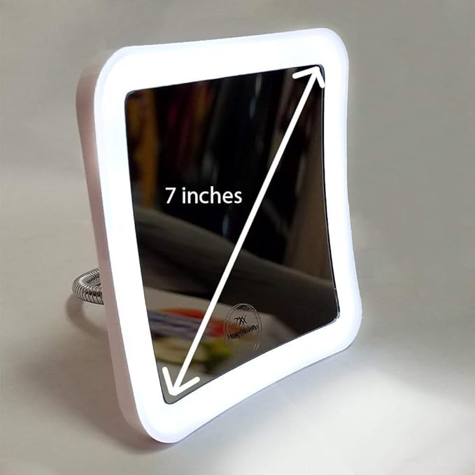 SunplusTrade Makeup Mirror with LED Lights and 7X Magnification, Portable Cordless Design Suction Cup Mirror for Home and Travel with Flexible Gooseneck to Adjust to Any Position Easily