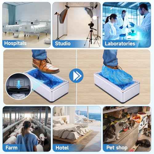 Shoe Covers Dispenser with 200pcs Shoe Cover Disposable Non Slip,Automatic Shoe Covers Dispenser with 200 PCS Disposable Shoe Covers for Home, Office, Supermarket, Factory, Lab (Silver)