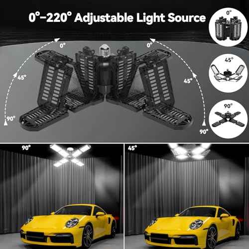 2 Pack Garage Light, 250W LED Shop Lights, 20000LM 6500K Garage Lights Ceiling Led with 8 Deformable Panels, Screw in E26/E27 Socket Bulb for Warehouse, Workshop, Basement, Barn, Storage Lighting