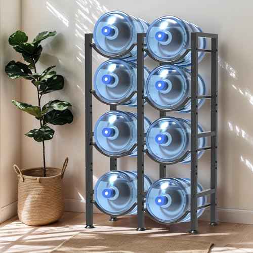 5 Gallon Water Bottle Holder for 8 Bottles, 4 Tiers Double Row Water Jug Holder, Detachable Heavy Duty Water Jug Stand, Water Jug Rack for Office, Kitchen, Garages, Restaurant, and Gym