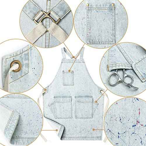 Jeanerlor - Cotton Denim Apron with Pockets Cooking Kitchen Hairdressing Aprons for Women & Men 2 Size