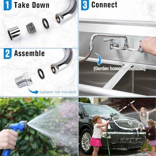 Wall Mount Kitchen Faucet 8" Center Commercial Sink Faucet with 12" Swivel Spout Dual Handles Brass Utility Sink Faucet for Laundry Room Restaurant Polish Chrome