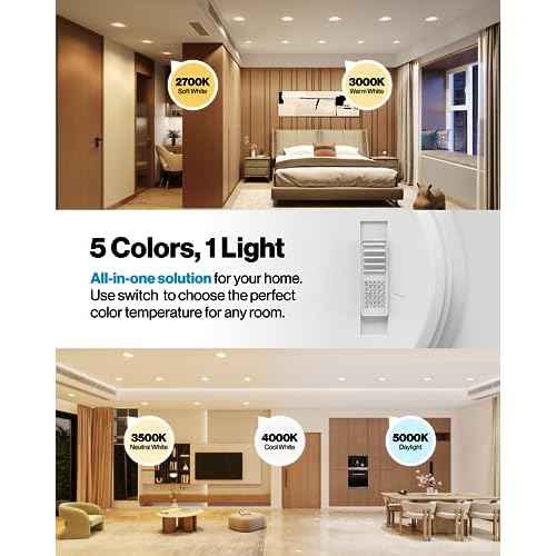 Sunco 6 Pack Recessed Lighting 6 Inch, Retrofit Can Lights, 965LM, 13W (75W Equivalent), Selectable CCT 2700K/3000K/3500K/4000K/5000K, Dimmable, Baffle Trim, Damp Rated UL