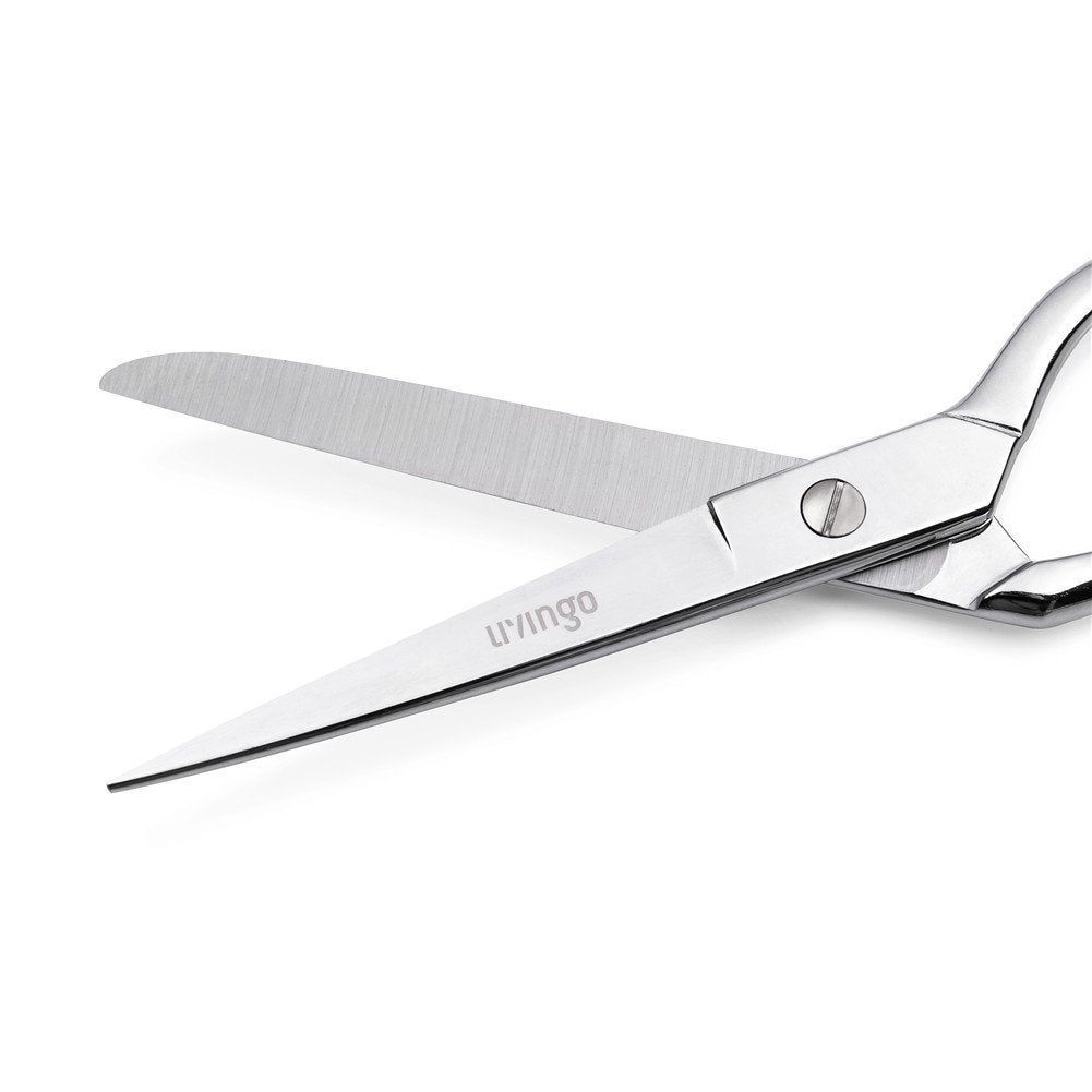 LIVINGO 8" Professional Heavy Duty Tailor Fabric Scissors, Dressmaker Sewing Classic Stainless Steel Ultra Sharp Forged Shears, Bent A-silver