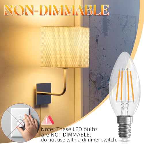 Candelabra Light Bulbs 40 watt Equivalent, E12 LED Bulb Non-Dimmable Chandelier Light Bulb, B10 LED Candle Bulb 2700K Soft White, 90+CRI, 400LM, Cear Glass, 24 Pack