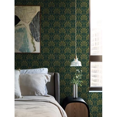 Heroad Dark Green Peel and Stick Wallpaper Tropical Wallpaper Green and Gold Contact Paper for Bedroom Living room Removable Self-Adhesive for Cabinets Shelf Liner Vinyl Roll Self Adhesive 78.7"x17.3"