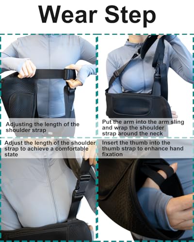 Arm Sling, Upgraded Straps, Ultimate Comfort, Convenient Pocket, Arm Sling Shoulder Immobilizer for Shoulder Injury, Elbow Injury, Wrist Injury, Fractured Bones, Rotator Cuff Support (L,Black & Grey)