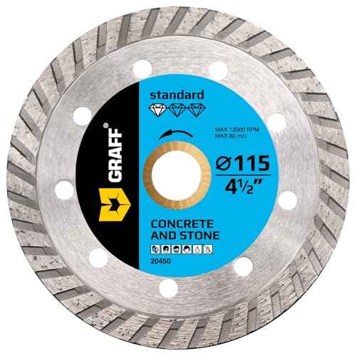4 1/2 Inch Diamond Cutting Wheel for Angle Grinder Arbor 7/8"-5/8" ? Turbo Diamond Blade for Stone, Marble, Granite, Brick, Masonry, Concrete ? Diamond Saw Blades GRAFF
