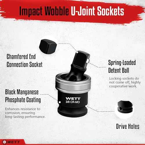 WETT Impact Universal Joint Set, 3-Piece Socket Swivel Adapter Set, 1/2", 3/8" and 1/4" Drive Impact Grade Wobble Socket, U-Joint Sockets, CR-MO Steel