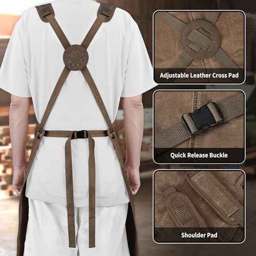 AOLEBA Woodworking Apron for Men,Heavy Duty Waxed Canvas Work Tool Apron with 12 Tool Pockets for Workshop, Mechanic, Carpenter, Blacksmith, Mens Aprons Gifts for Dad Father Men (Dark Brown)