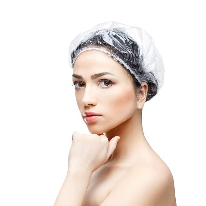 Disposable Shower Caps 100 Pcs - Multi-Purpose Thickening Elastic Bath Cap Plastic Waterproof Clear Shower Caps Bath Shower Hair Caps Women Spa,Home Use, Hotel and Hair Salon, Portable Travel(18.1")