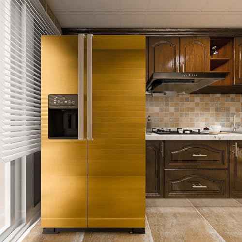 Gold Stainless Steel Wallpaper Self-Adhesive Cleanable Removable Peel and Stick Refrigerator Speaker Dryer Cabinet Oven Appliances Furniture Renovation Kitchen Glitter Wallpaper 17.71" X 78.7"