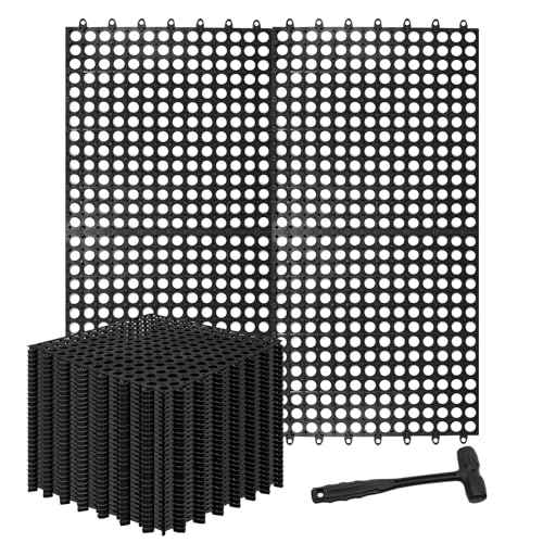 30 Pack Drainage Interlocking Tiles, 12¡±x12¡± Modular Interlocking Floor Tiles with 1 Pc Plastic Hammer Non Slip Rubber Floor mat with Holes for Pool Bathroom Deck Kitchen Patio