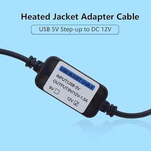 Heated Jacket Adapter Charger USB Voltage Step Up Cable for Milwaukee, M12, Snap-on, Metabo, Craftsman, AEG, Makita