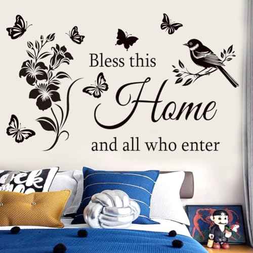 Family Inspirational Wall Stickers Quotes Bless This Home and All Who Enter Words Design Vinyl Decal Quote Wall Decor Stickers Motivational Quotes for Bedroom.