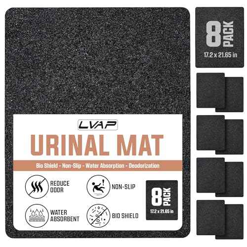 Urinal Mats (8 Pack - Rectangular) - Disposable, for Bathroom, Non-Slip Black Urinal Floor Mats | Odor-Absorbing Urinal Pads
