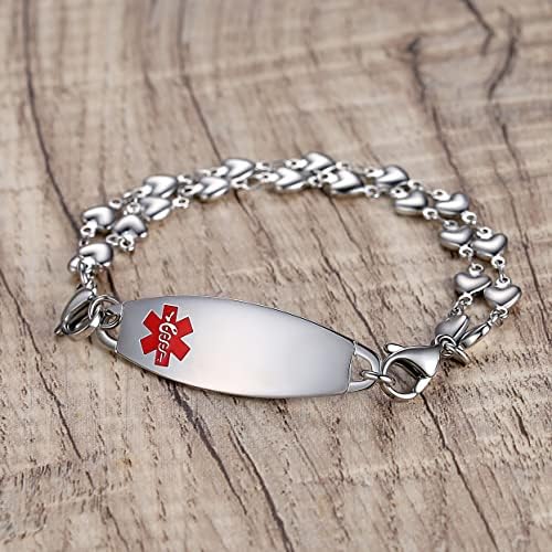 LinnaLove Heart Link Stainless Steel Interchangeable Medical Alert Bracelet