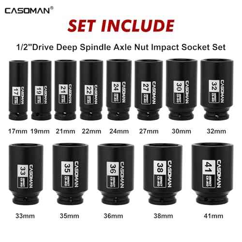 CASOMAN 1/2¡± Drive Deep Big Impact Socket Set, 13-Piece Large Spindle Axle Nut Impact Wrench Socket Set, 6 Point, CR-MO, Metric, 17mm - 41mm