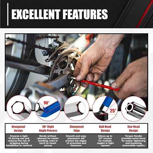 C&T 27-Piece Allen Wrenches Sets, Allen Key Set, SAE(1/16"-3/8"), Metric(1.5-10mm), TORX(T10-T50), Metric & SAE Ball End & T-Handle, CR-V, for Bike, Motorcycle, Furniture Repair