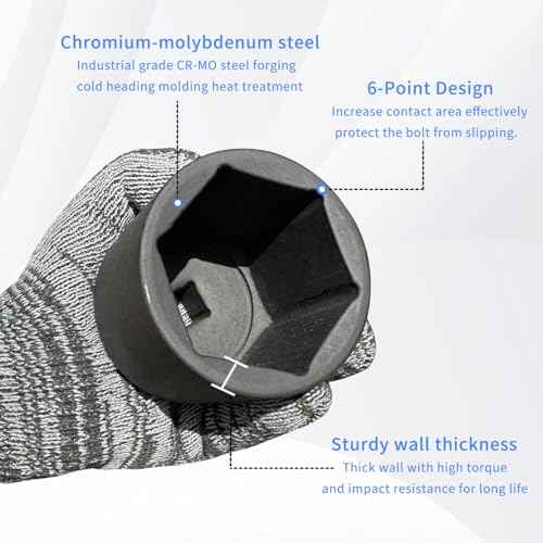 Meccion 1/2 Inch Drive Impact Socket 14mm Metric, 6 Point Cr-Mo Deep Impact Socket, 78mm Length